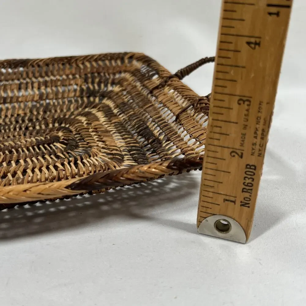 Vintage Wicker Basket Wall Art Hanging Handles Boho Farmhouse Tray 9.75” Square